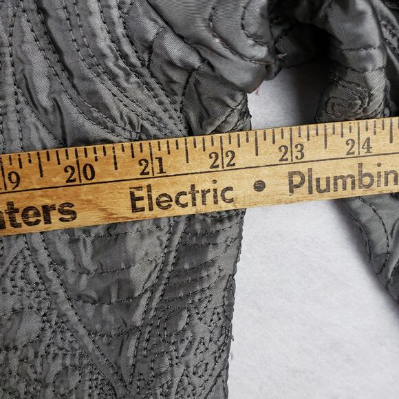 Chicos Women's 3 Embroidered Quilted Bomber Jacket Silver Metallic Bold Artsy - Picture 3 of 8